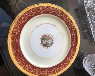 SIGNED LE MIEUX 24 KARAT DECORATED DINNERWARE WITH ROYAL FIGURES "ROYAL COURTING SCENE" AND OVER 105 PIECES WITH NO DAMAGE OF CHIPS AND OR CRACKS