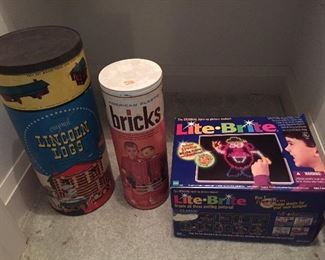 Lincoln Logs, Bricks, Lite-Brite