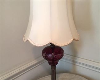 Marble and Cranberry Glass lamp