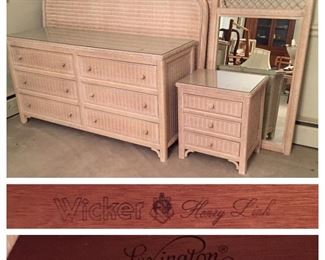 Henry Link/Lexington Wicker Bedroom Suite ( Glass Top Night Stand and Dresser/Mirror, 2 Headboards)