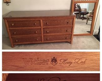 Henry Link/Lexington Glass Top Wicker Dresser with Mirror