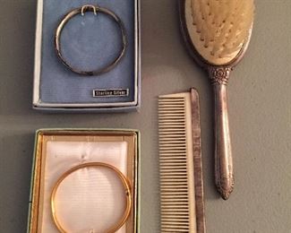 Sterling Baby Bracelet, Brush/Comb Set & Gold Filled Baby Bracelet