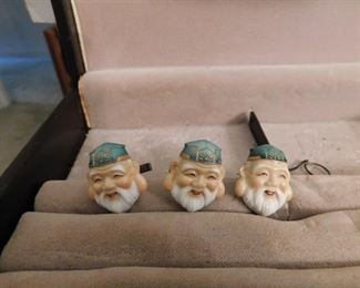 Japan Silver Figural Porcelain Cufflinks and Tie Pin 