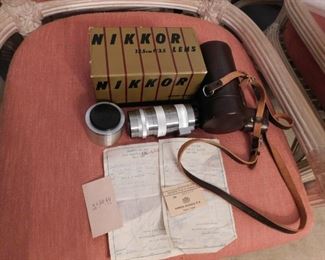 Old Nikkor Nippon  Kogaku Camera Lens with Original Box, Case and Range Finder 