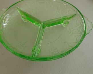 Green Depression Glass Divided Dish