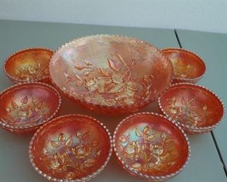 Old Carnival Glass Bowl Set
