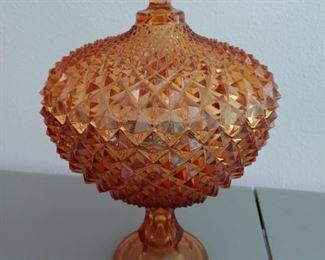 Amber Glass Covered Compote