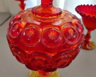 Second L.E. Smith Moon and Stars Amberina Glass Compote
