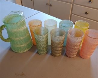 Vintage Frosted Pitcher and Glass Set