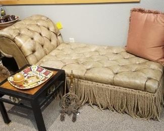 Antique leather chaise with storage