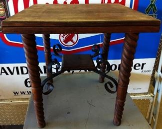 Vintage Wood Turned Leg/Iron Table