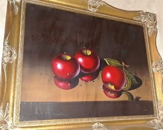 Fruit still life is one of several in the sale.