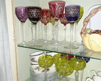 Bohemian glass hock glasses in jewel colors