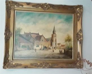 German village scene oil on canvas