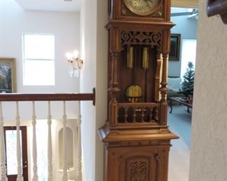 Tall case clock is on the upstairs landing