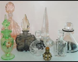  Perfume Bottles. Some are leaded crystal and vaseline glass and some are dime store.