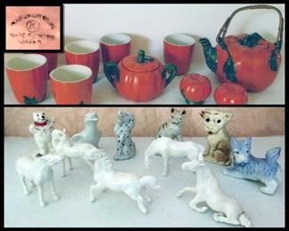  Ceramic Figurines  and Maruhon Teapot with Shakers, Sugar, etc. 