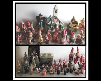  Vintage Christmas items including Brush Trees and Chenille Ornaments.
