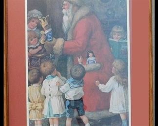  "Father Christmas with Children" large framed print by Karl Roger. 32" by 23".