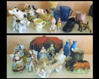 Cow Creamers, Custard Glass. Shirley Temple Glass and Pitcher, Kewpie Doll and more.