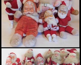  Many, Many Vintage Santas.  Most of these are rubber faced St. Nicks.  Several look like Rushton Company creations.