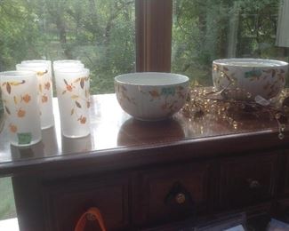 Jewel tea glasses and bowls.