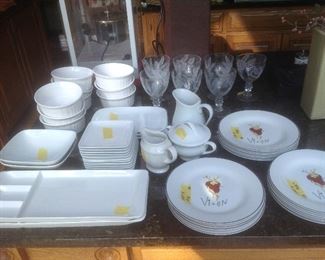 White crate and Barrel dishes.  Also pottery barn Christmas plates and serving trays.