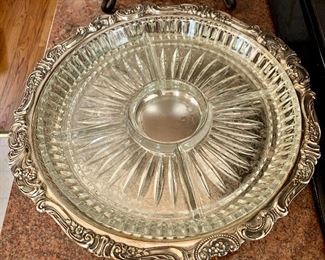 Silverplate serving tray with glass insert