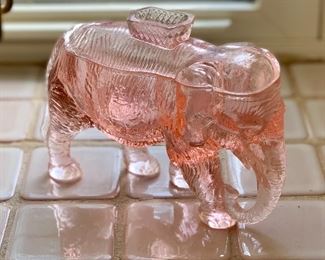 Depression glass, pink elephant