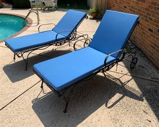 Relax by the pool or with a book in these cozy and practical wrought iron recliners