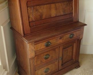 Victorian burl wood drop front desk