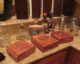 Decanters, cigar boxes