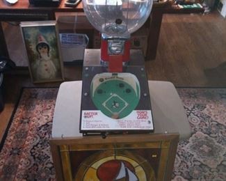 Bubble gum baseball arcade game $150.. have no key

Stain Glass Sail Boat hanging Window..$50