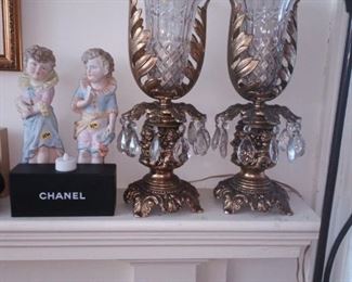 Cherub Crystal Mantel Lamps $400 pair.