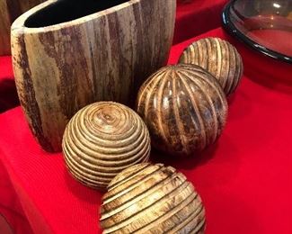 Crate and Barrel wood vase and decor