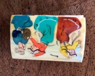 Small hand painted netsuke, bone boxes