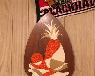Vtg Mid Century Modern Pebble Art Walnut Still Life Teardrop Wall Hanging Belart series of 3