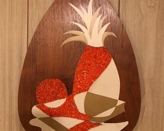 Vtg Mid Century Modern Pebble Art Walnut Still Life Teardrop Wall Hanging Belart series of 3