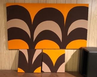3 pieces of Marimekko fabric on wood frames