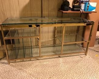 Brass Mid Century open credenza with record slots