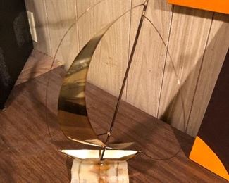 Brass sailboat sculpture signed Yosi