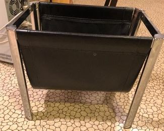Mid Century Magazine rack in Chrome and leather