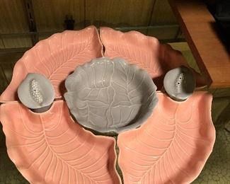 Mid Century Lazy Susan Pottery with salt and pepper