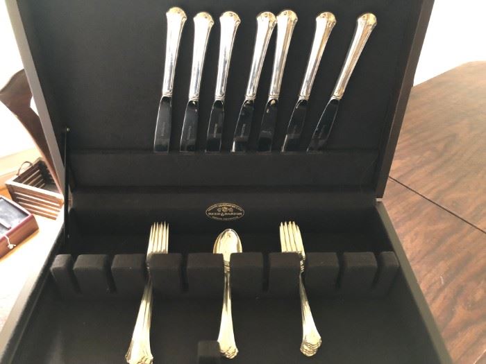 Towle sterling silver Chippendale pattern. 6-4 pc. place settings plus silver chest box.