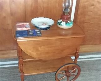 Vintage Tea Cart , silverware, lamp
