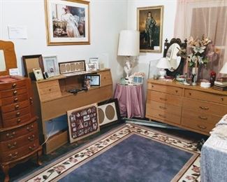 Rug and Jewelry Stand are gone..mid century dresser w/ mirror and headboard still available!