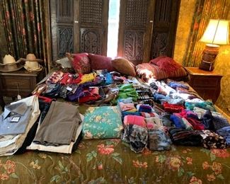 Purses, scarves, clothing, hats and decorator pillows