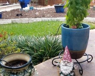 yard art and pots