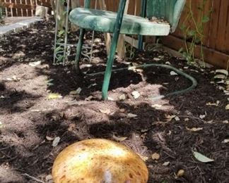 ceramic mushroom and lawn chair