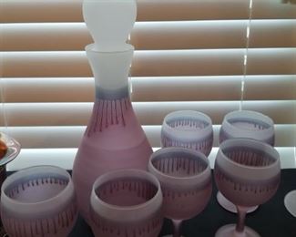 Vintage decanter and frosted glass set